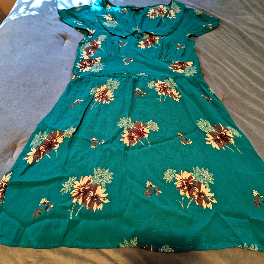 American Eagle Green Floral Dress with Collar Size 8